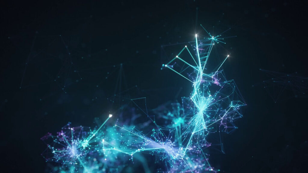Blue and purple digitized of neurons and synapses